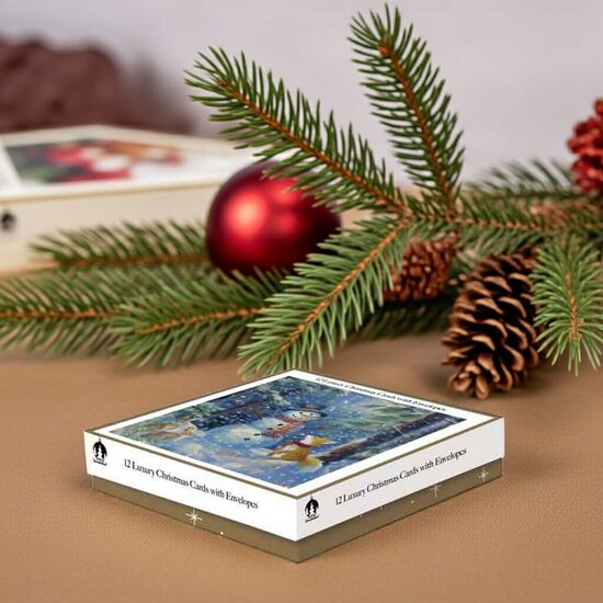 12 Luxury Foil Boxed Cards - Woodland Snowman